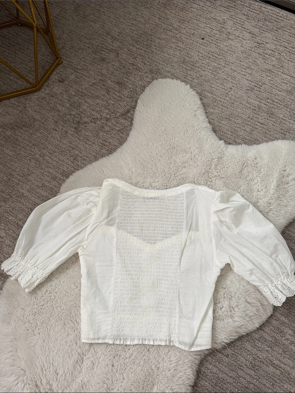 Zara White Eyelet Puff Sleeve Cropped Top